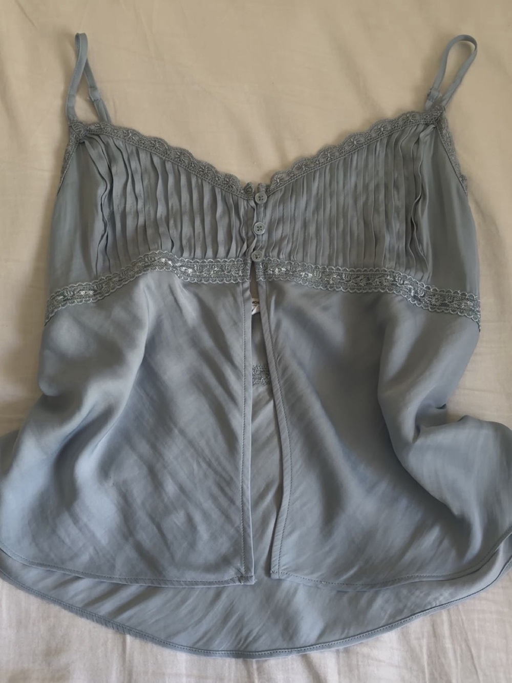 Kimchi Blue Soft Blue Pleated Lace-Trim Cami